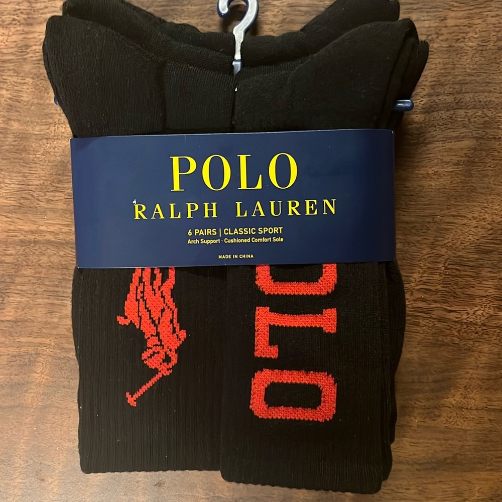 Polo by Ralph Lauren Black Athletic Socks with Red Design